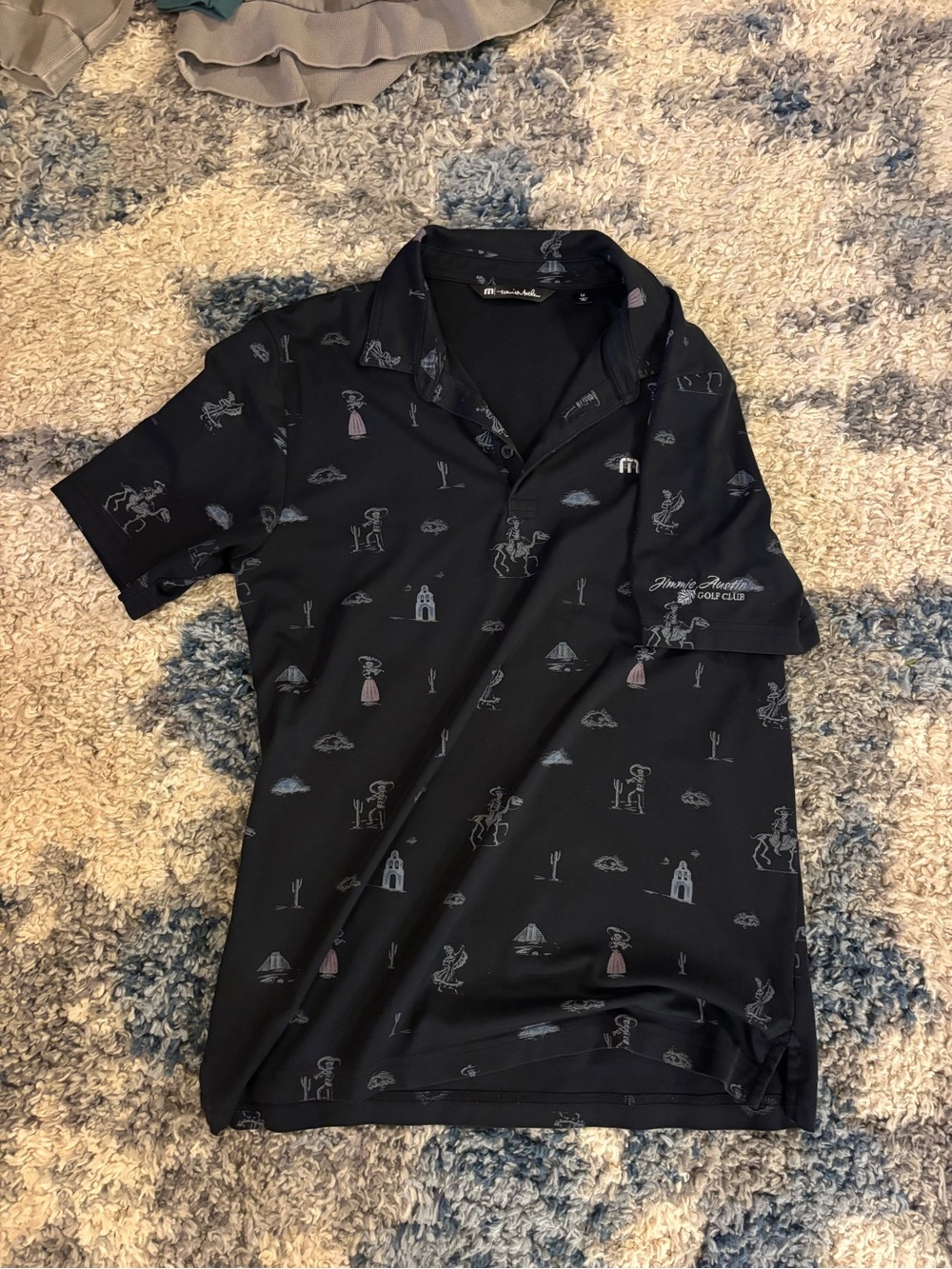 Travis Mathew Black Polo with Subtle Printed Motifs